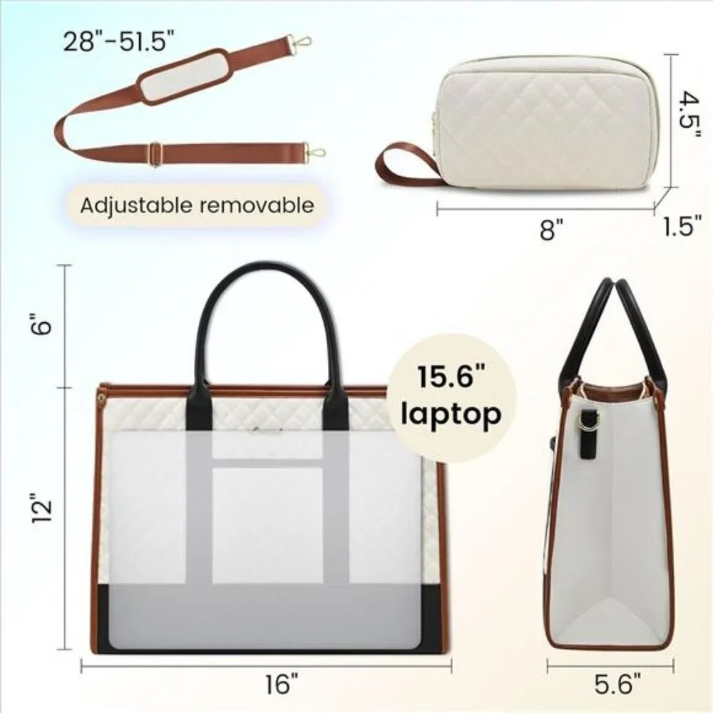 Laptop Bags for Women, 15.6 inch Waterproof Work Tote Bag with Clutch,